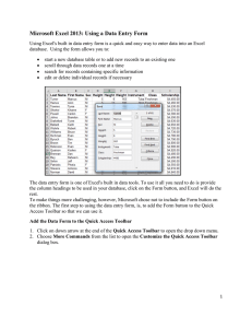 Microsoft Excel 2013: Using a Data Entry Form