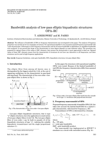 Bandwidth analysis of low-pass elliptic biquadratic structures OPA–RC