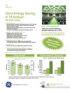 GE Linear Fluorescent Lamps | Ultra Energy Saving 4` T8 Ecolux