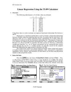 Linear Regression Using the TI-89 Calculator