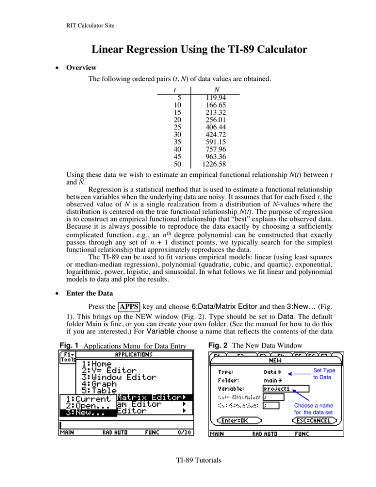 Linear Regression Using The TI 89 Calculator