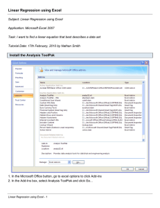 Linear Regression using Excel