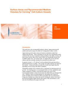 Surface Areas and Recommend Volumes for Corning® Cell Culture