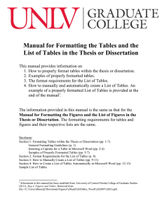 Manual for Formatting the Tables and the List of Tables in the Thesis