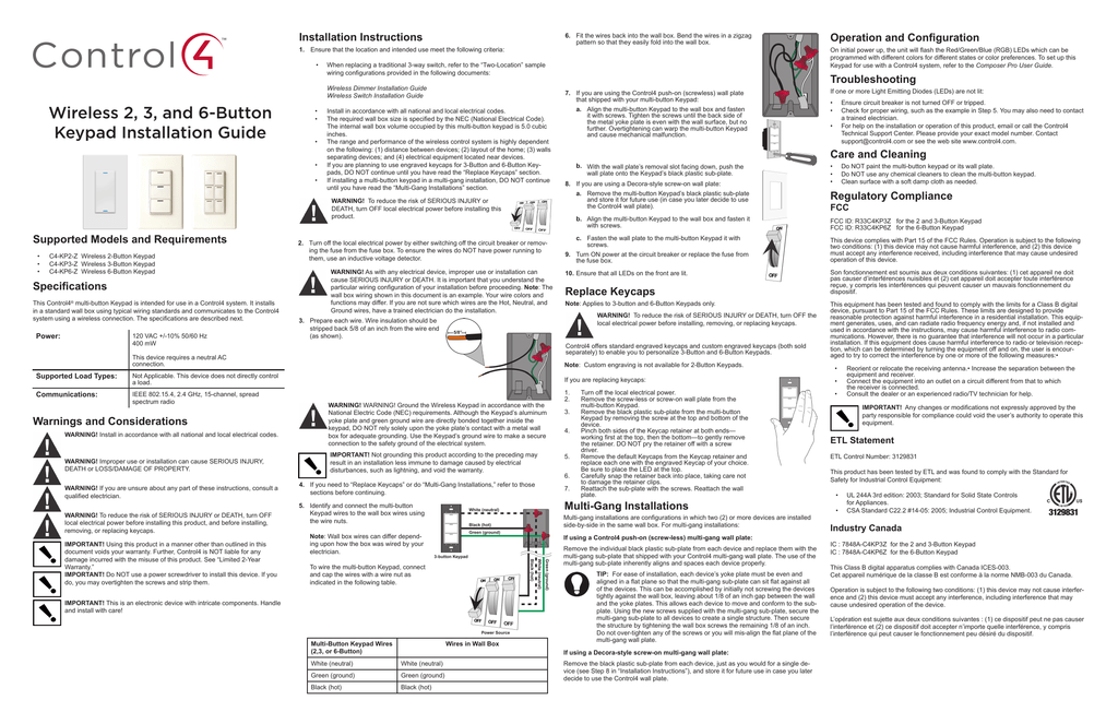 Wireless 2 3 And 6 Button Keypad Installation Guide