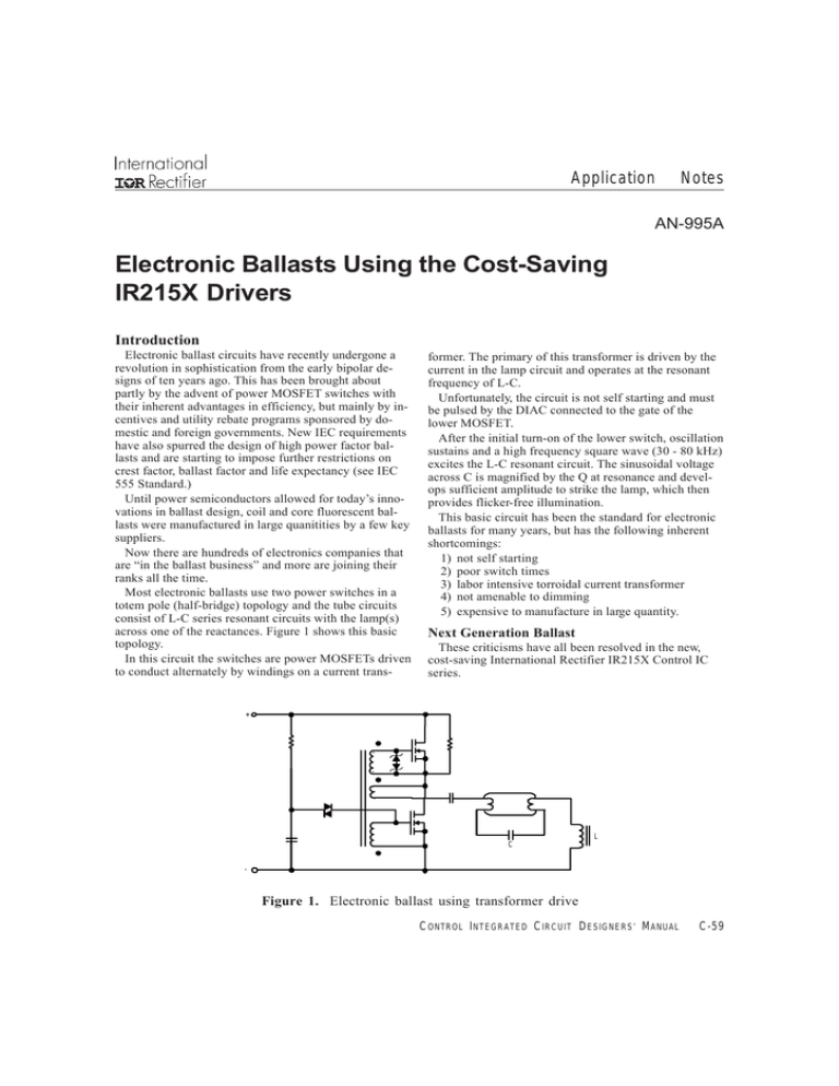 Electronic Ballasts Using the CostSaving IR215X Drivers