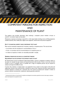 competent persons for inspection and maintenance of plant