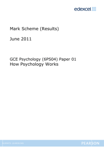 Mark Scheme (Results) June 2011 How Psychology Works
