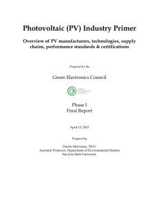 Photovoltaic (PV) Industry Primer Phase 1: Overview of PV