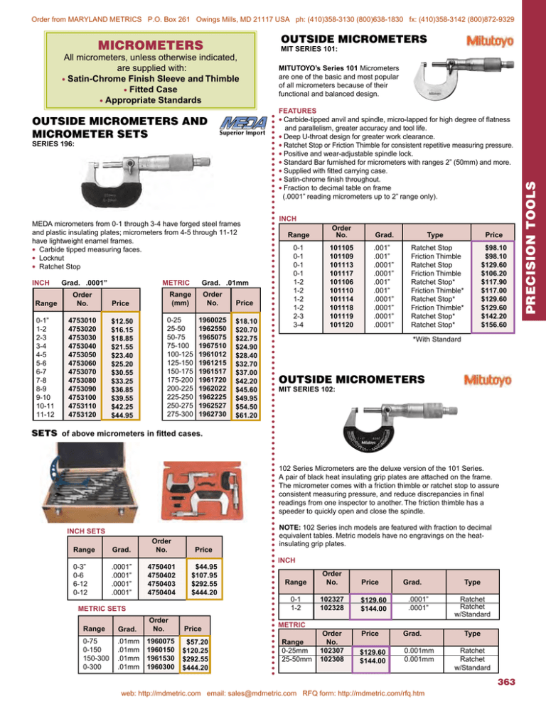 Carbide Faces Lock Nut Ratchet Stop +/-0.002mm Accuracy Starrett V436.1MXRL-50 Outside Micrometer 0.001mm Graduation 25-50mm Range 