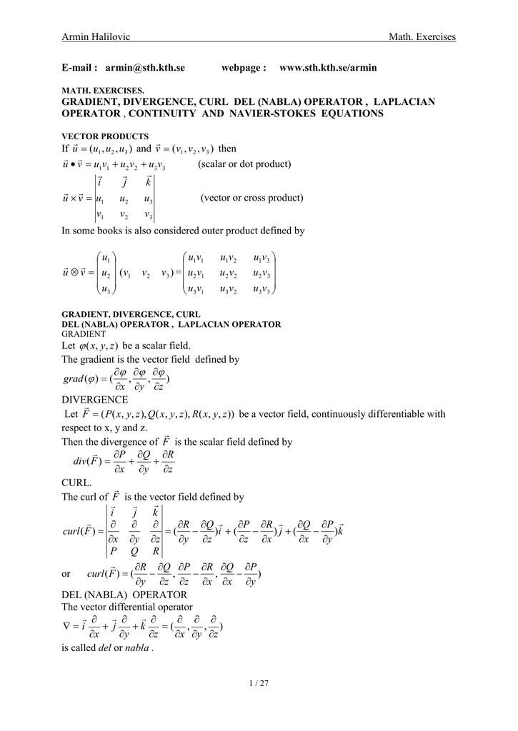 Gradient Divergence Curl