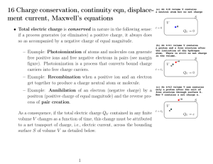 Charge conservation, continuity eqn, displacement current