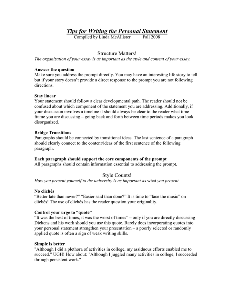 Tips For Writing The Personal Statement Berkeley
