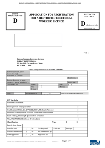 application for registration for a restricted electrical workers licence