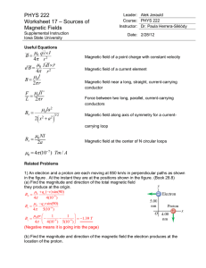 PHYS 222 Worksheet 17 Sources of Magnetic Fields ANSWERS