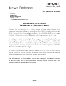 Hitachi America, Ltd. Announces Establishment of a Subsidiary in