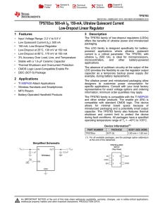 500-nA IQ, 150-mA, Ultralow Quiescent Current Low