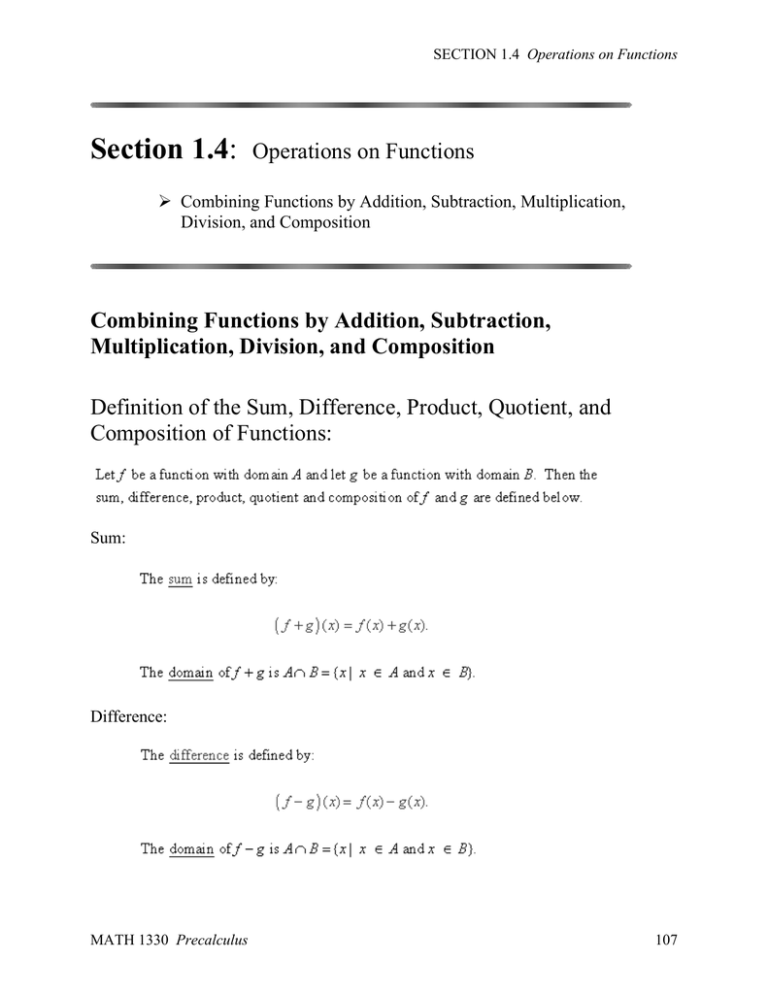 Operations On Functions Precalculus Section 1 4