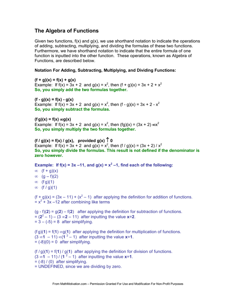 The Algebra Of Functions Math