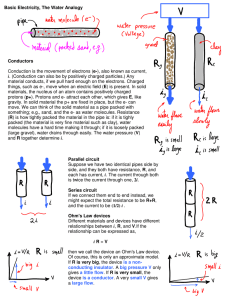 Basic Electricity, The Water Analogy Conductors Conduction is the