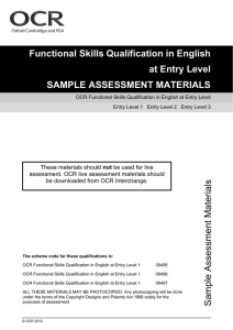 Entry Level Functional Skills in English Sample Assessment Material
