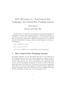 ECS 120 Lesson 14 – Non-Context-Free Languages, the Context