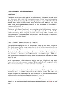 Physics Experiment: Solar photovoltaic cells Introduction One