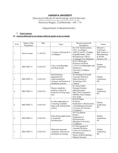 Karunya Nagar, Coimbatore – 641 114 Department of Bioinforma