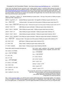 Formulas for Unit Conversion Charts