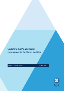 Updating ASX`s admission requirements for listed entities