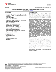 LMH6503 Wideband, Low Power, Linear Variable Gain Amplifier