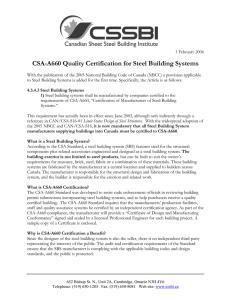 CSA-A660 Quality Certification for Steel Building Systems