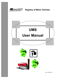 UMS User Manual - Registry of Motor Vehicles