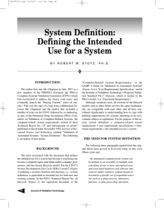 System Definition: Defining the Intended Use for a