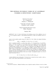 Minimal Euclidean norm, Algebraic numbers