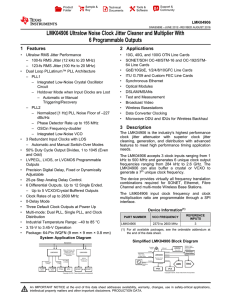 LMK04906 Ultra Low Noise Clock Jitter Clnr/Multiplier w/ 6 Prog