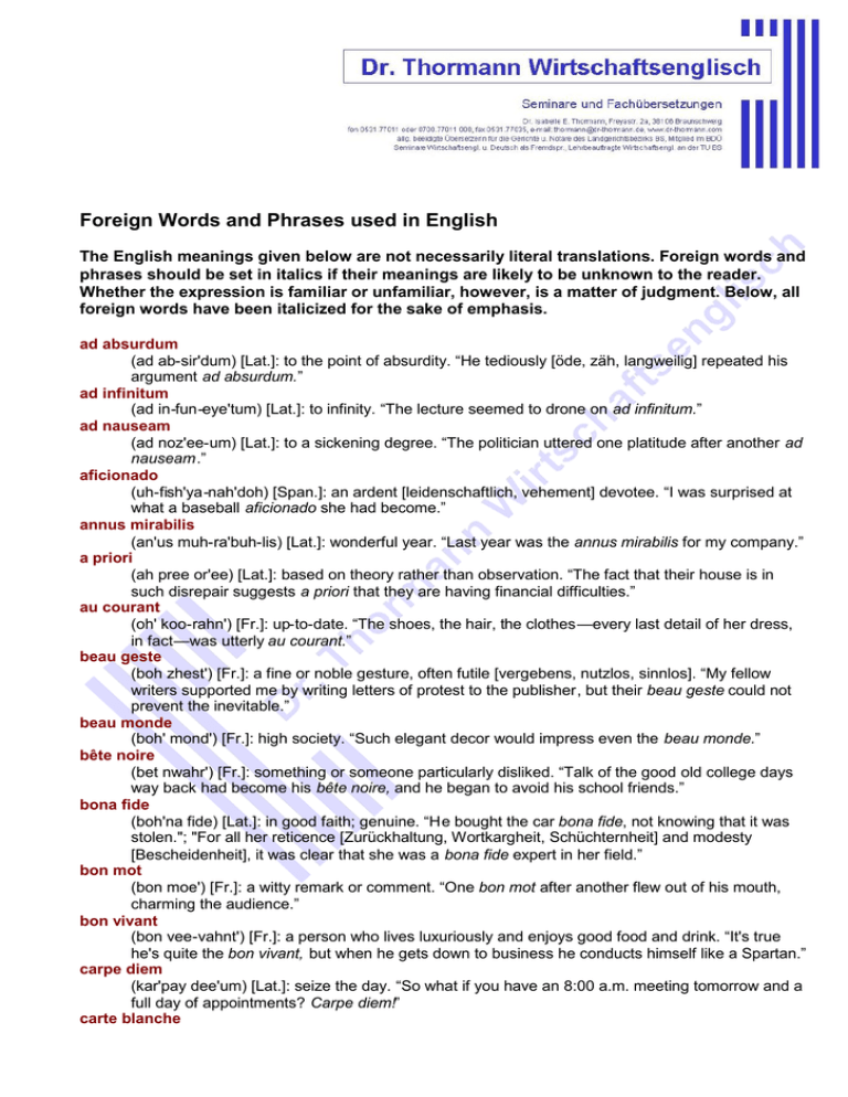Foreign Words And Phrases Commonly Used