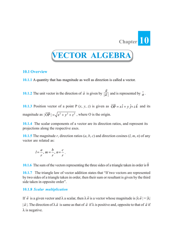 Unit 10 Vector Algebra