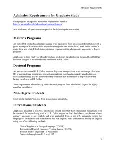 Admission Requirements for Graduate Study Master`s Programs