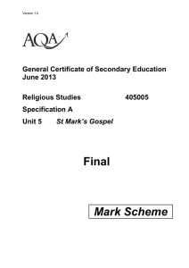 GCSE Religious Studies (Specification A) Mark scheme Unit 05