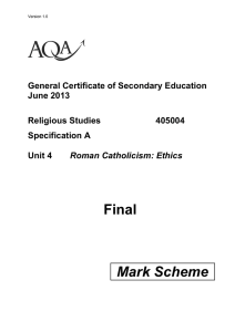 GCSE Religious Studies (Specification A) Mark scheme Unit 04