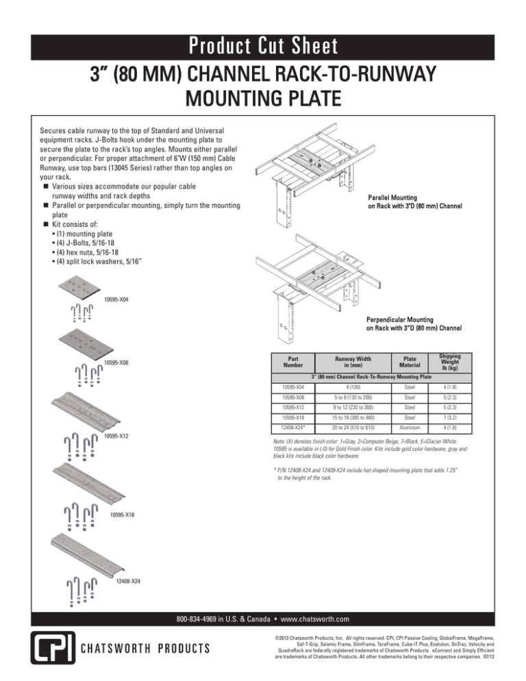 6 (150 mm) Channel Rack-To-Runway Mounting Plate With Bracket