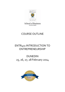 COURSE OUTLINE ENTR411 INTRODUCTION TO