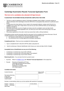Cambridge Examination Results Transcript Application Form