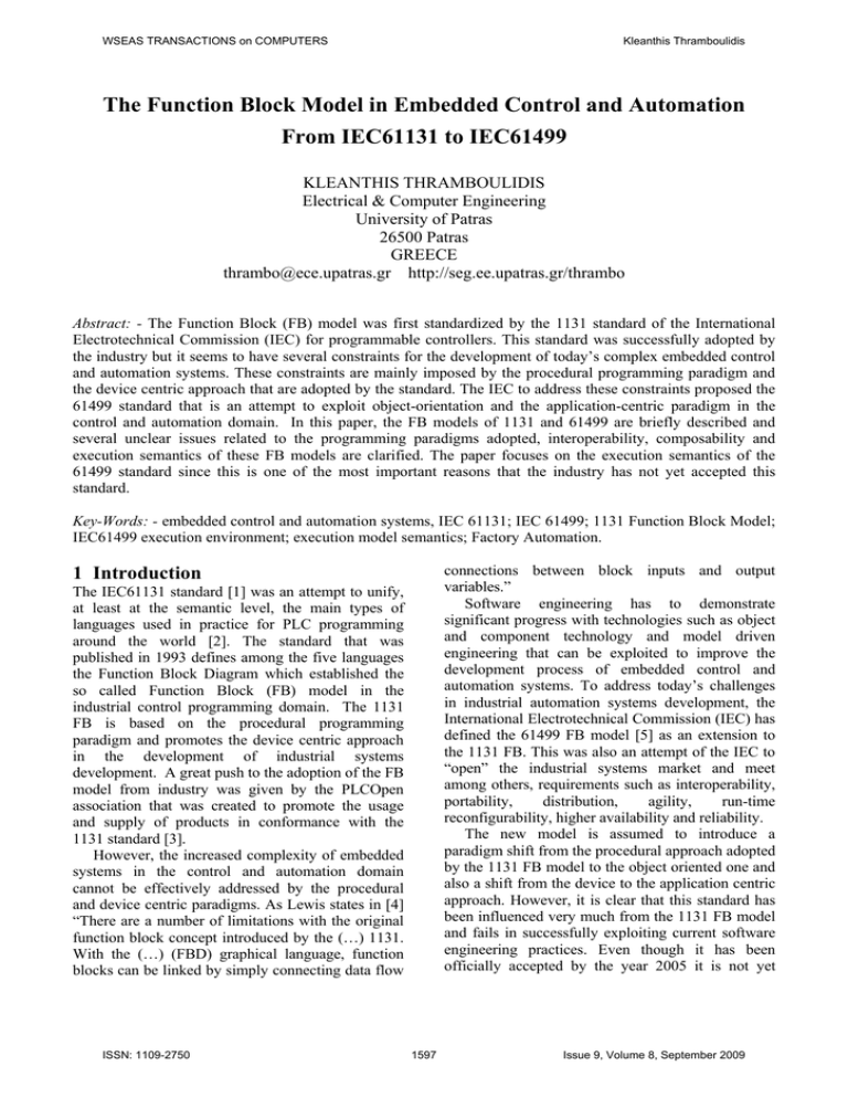  he Function Block Model In Embedded Control And