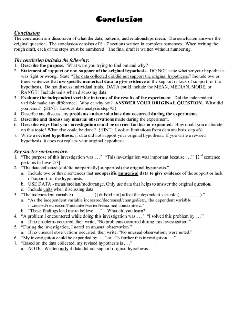 Conclusion Colorado State Science Fair