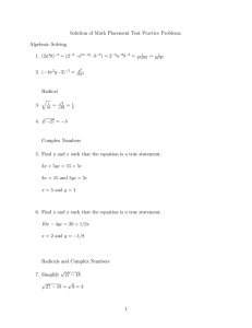 Solution of Math Placement Teat Practice Problems. Algebraic