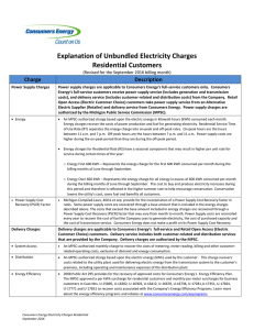 Explanation of Unbundled Electricity Charges Residential Customers