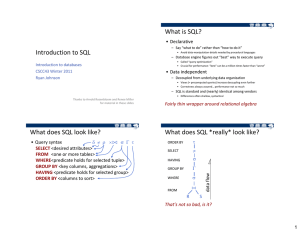 Introduction to SQL What is SQL? What does SQL look like? What