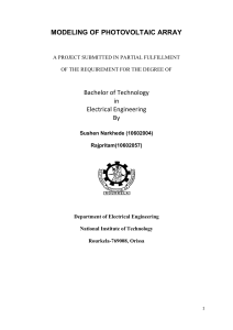 MODELING OF PHOTOVOLTAIC ARRAY Bachelor of